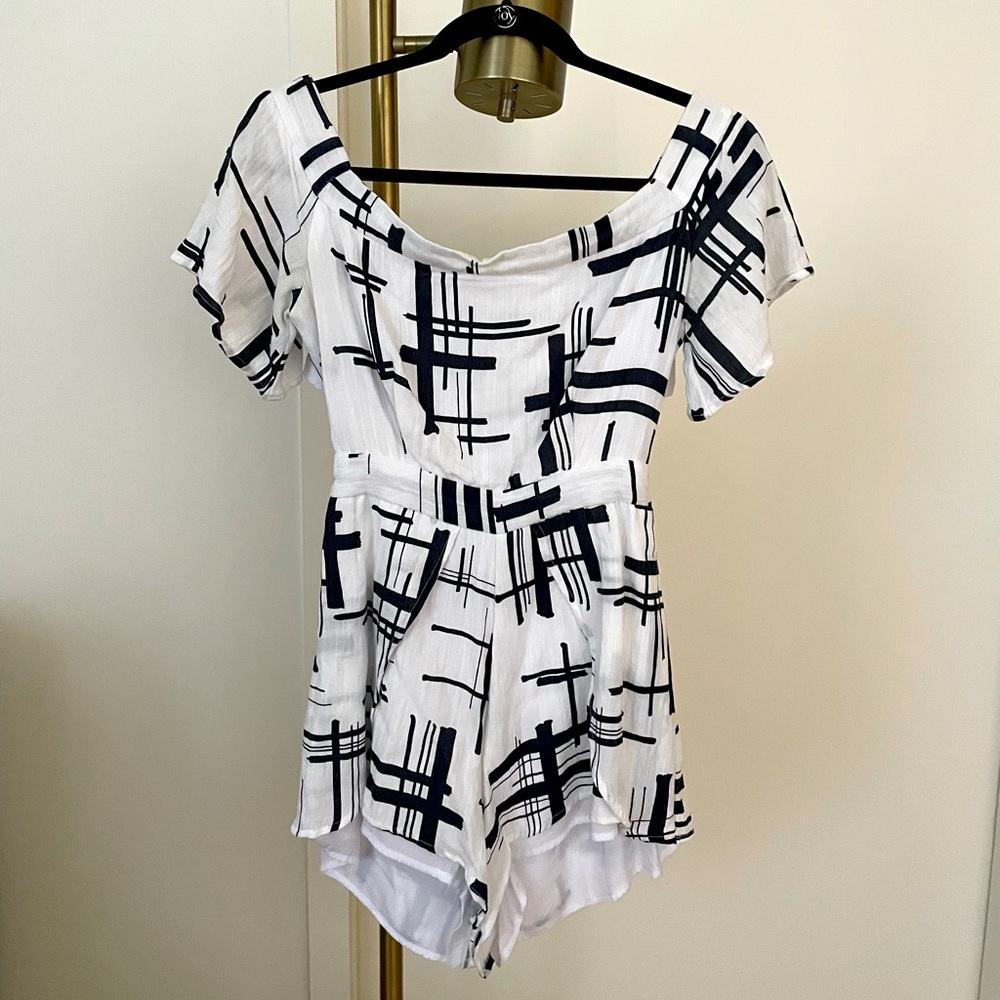 Open back (white and navy) romper